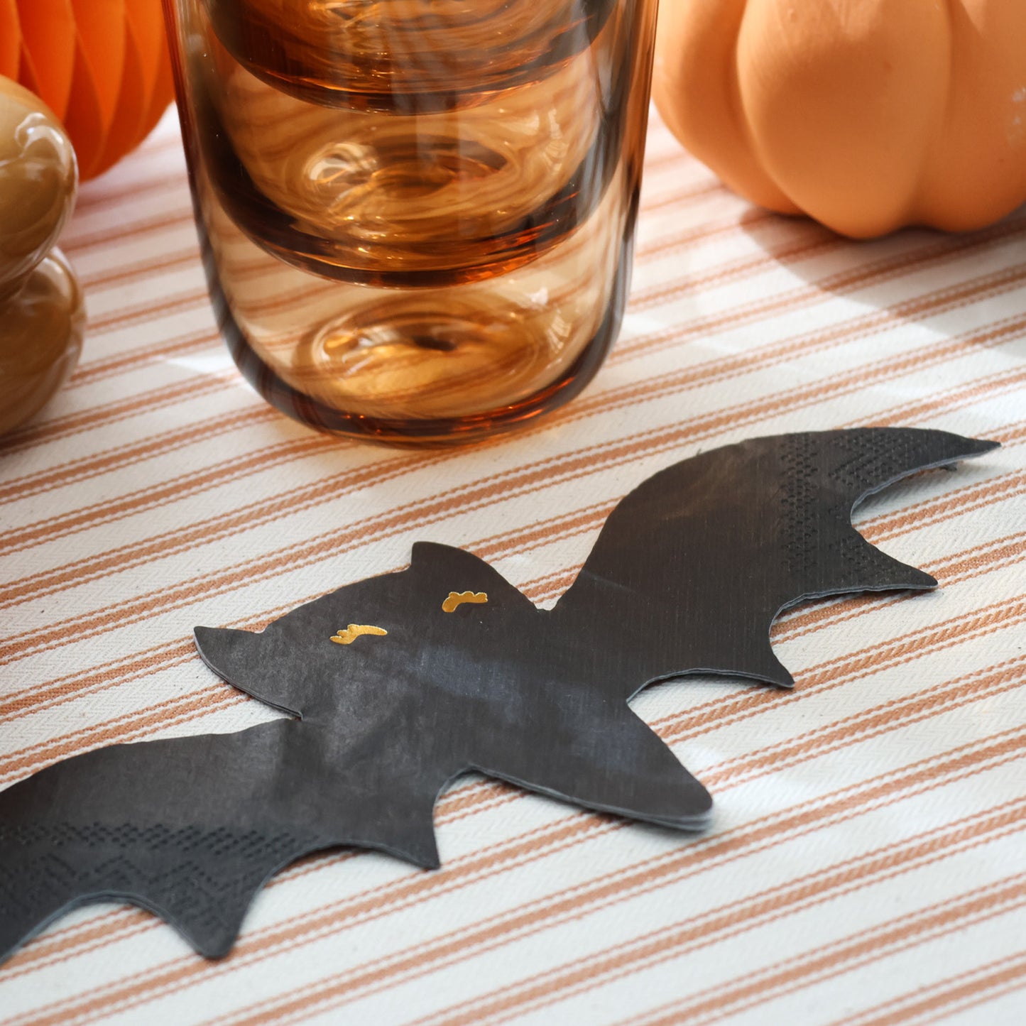 Black Bat Shaped Paper Napkins with Gold Foil Eyes Pack of 20