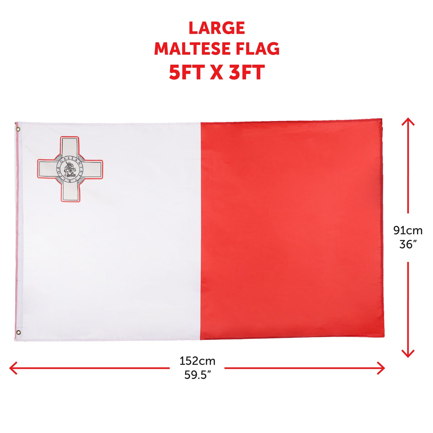 Malta 5ft x 3ft Flag with 2 Eyelets