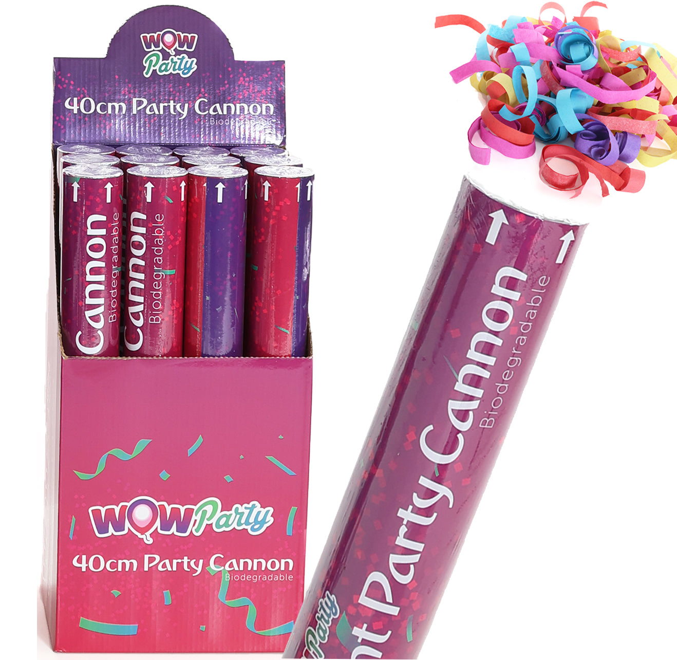 40cm Confetti Cannon with Multicolour Confetti Biodegradable