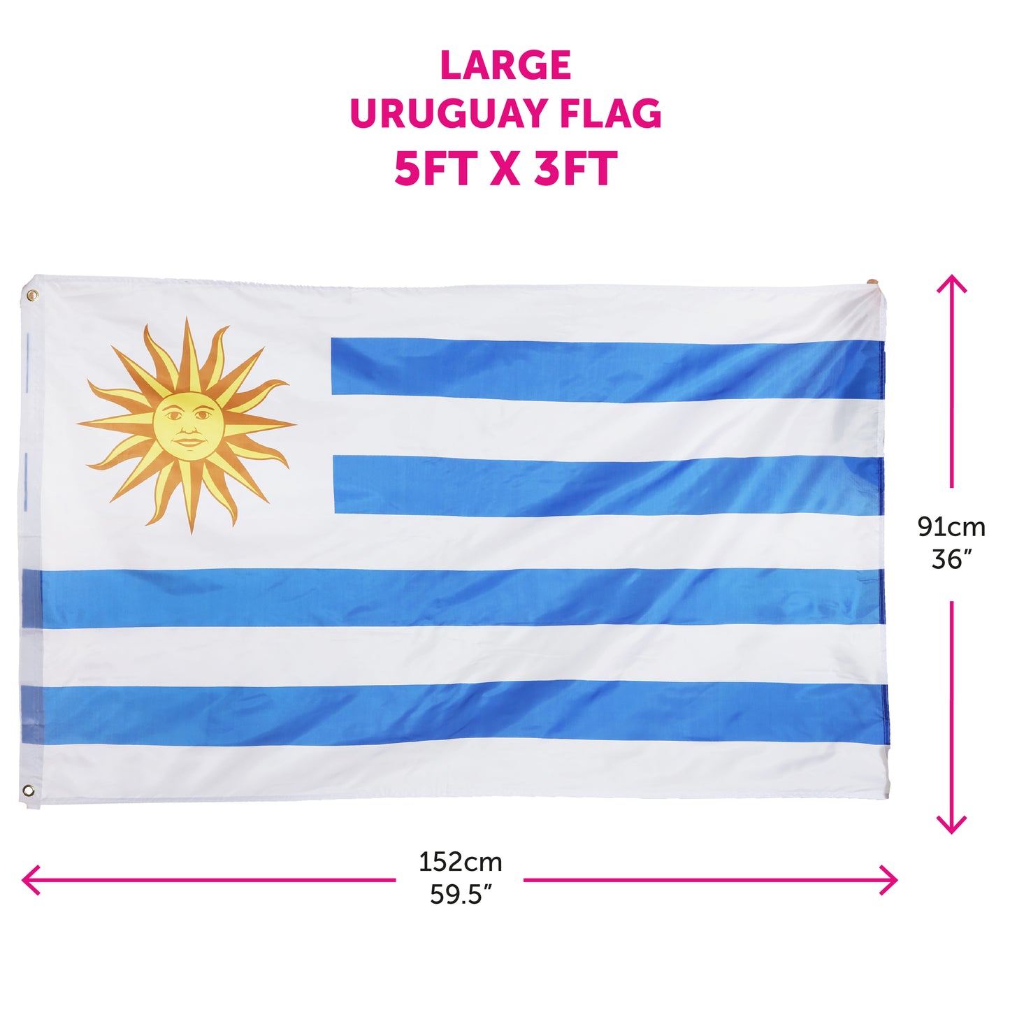 Uruguay 5ft x 3ft Flag with 2 Eyelets