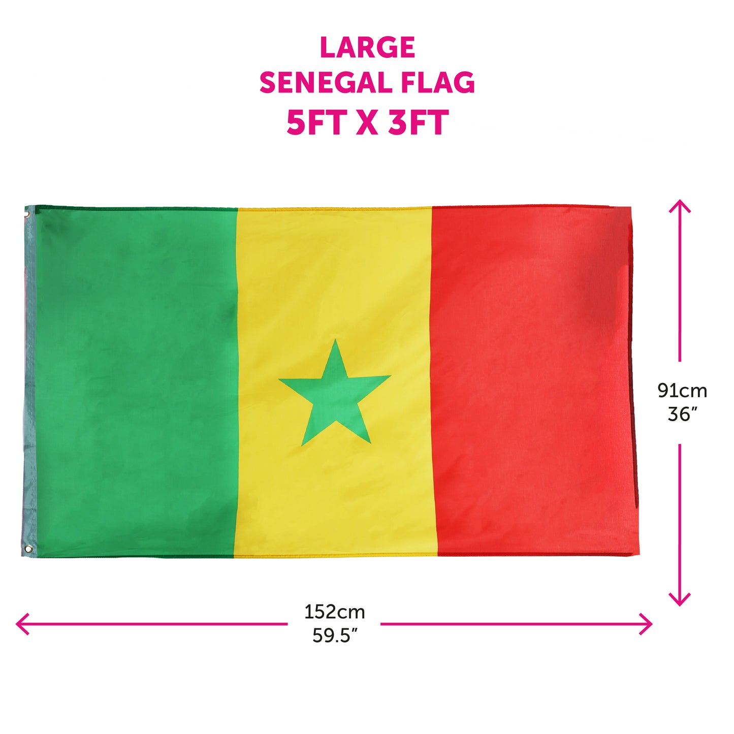 Senegal 5ft x 3ft Flag with 2 Eyelets