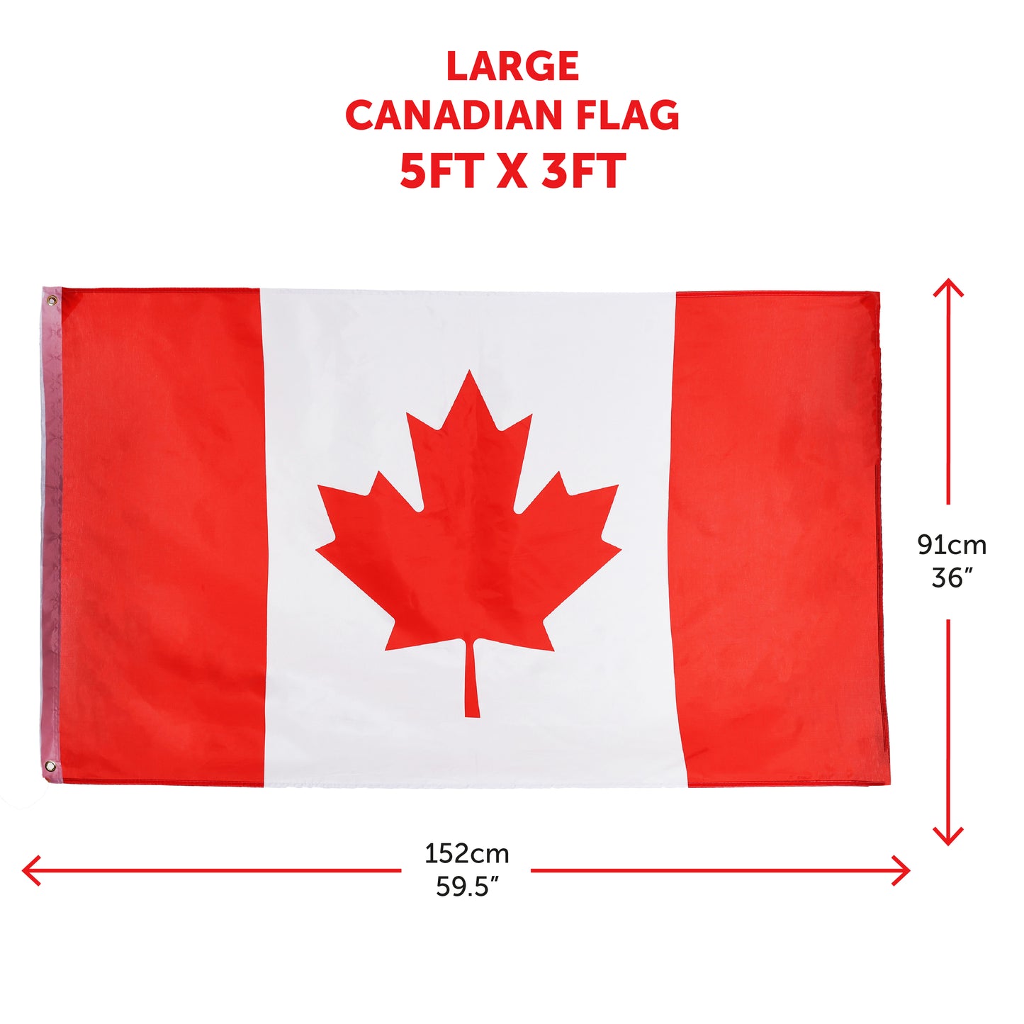 Canada 5ft x 3ft Flag with 2 Eyelets