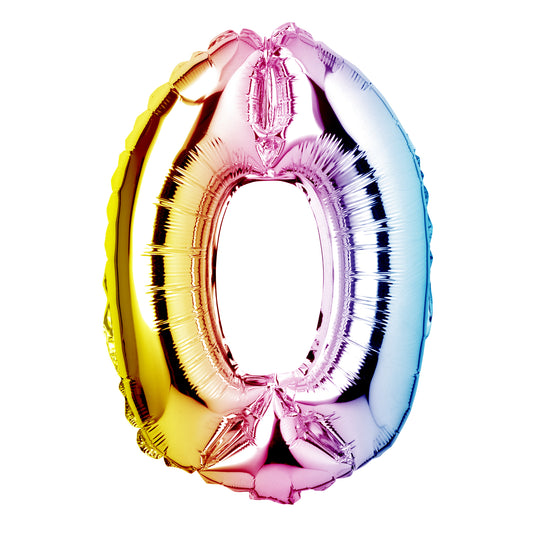 34" Giant Foil Pastel Rainbow Number 0 Balloon
