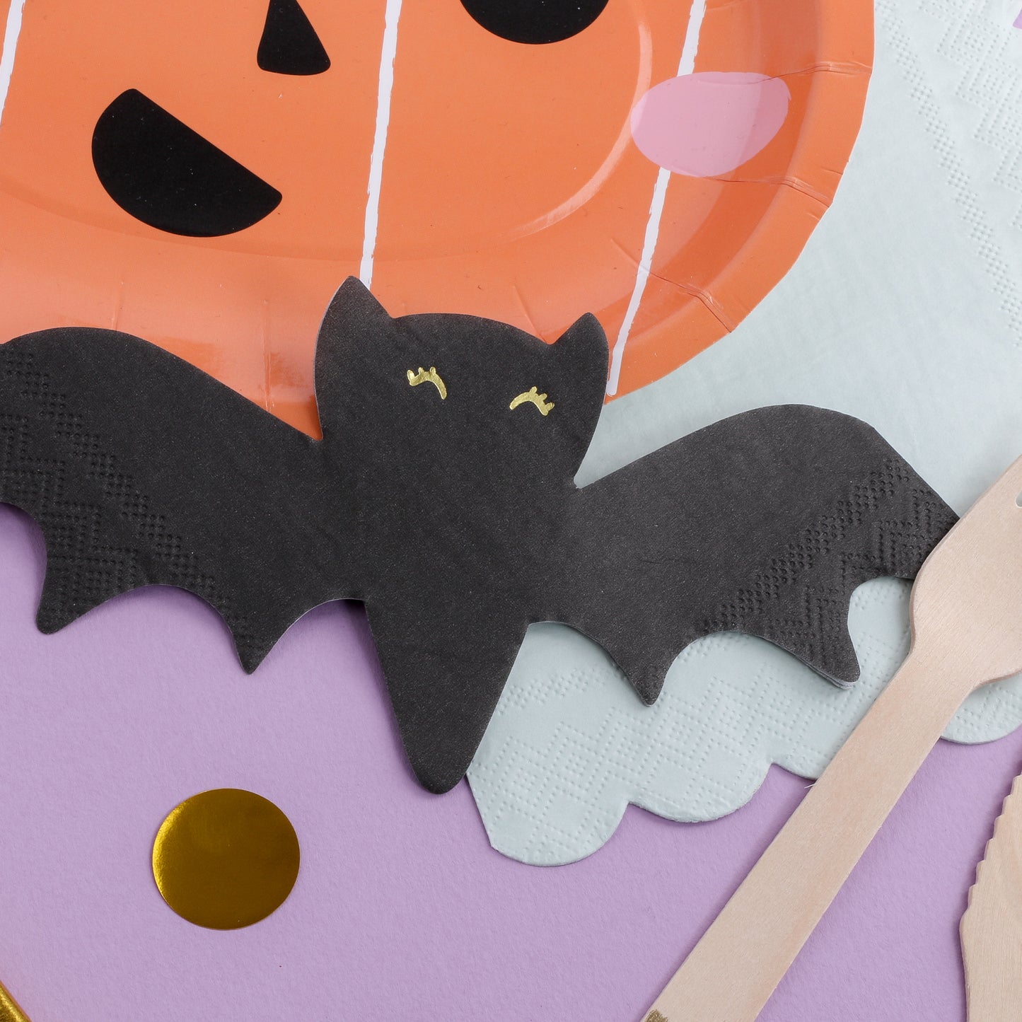 Black Bat Shaped Paper Napkins with Gold Foil Eyes Pack of 20