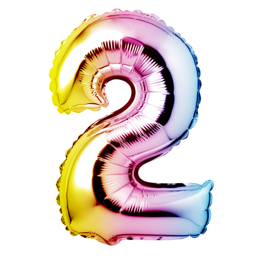 34" Giant Foil Pastel Rainbow Number 2 Balloon