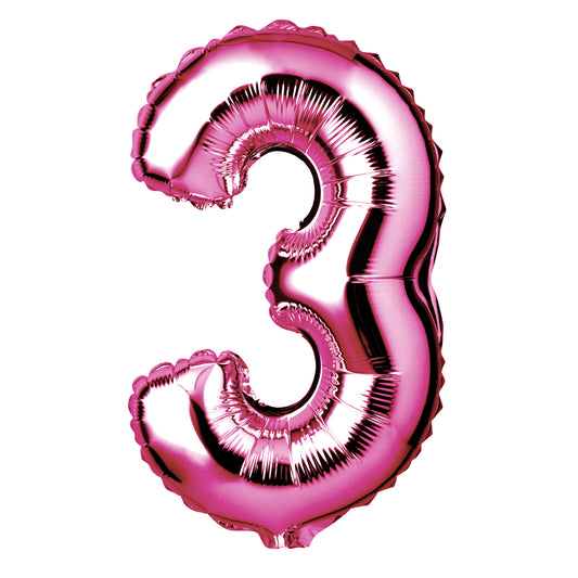 34" Giant Foil Hot Pink Number 3 Balloon