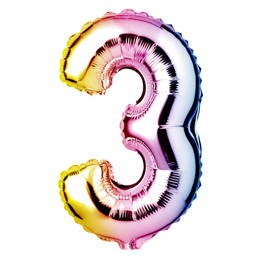 34" Giant Foil Pastel Rainbow Number 3 Balloon