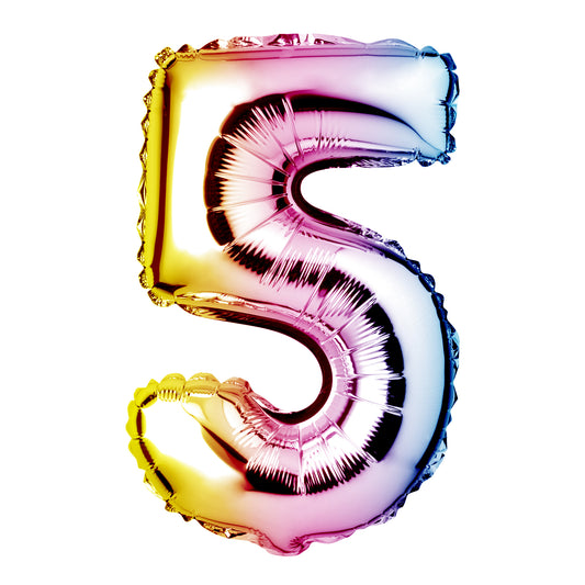 34" Giant Foil Pastel Rainbow Number 5 Balloon