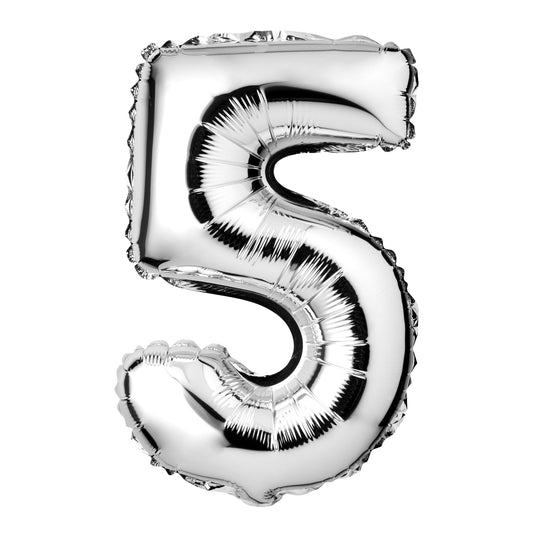 34" Giant Foil Silver Number 5 Balloon