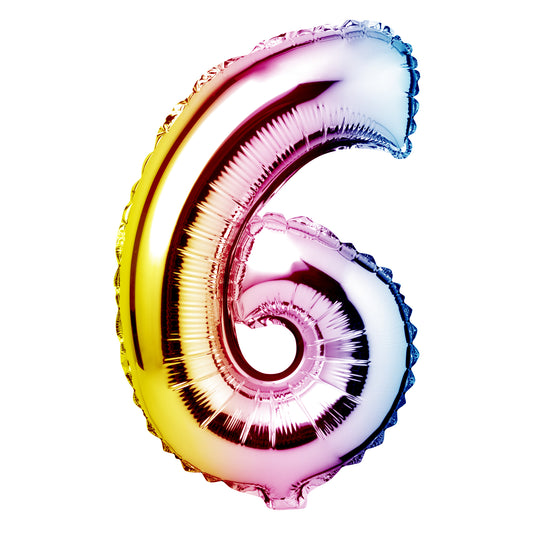 34" Giant Foil Pastel Rainbow Number 6 Balloon