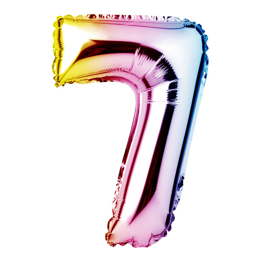 34" Giant Foil Pastel Rainbow Number 7 Balloon