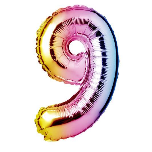 34" Giant Foil Pastel Rainbow Number 9 Balloon
