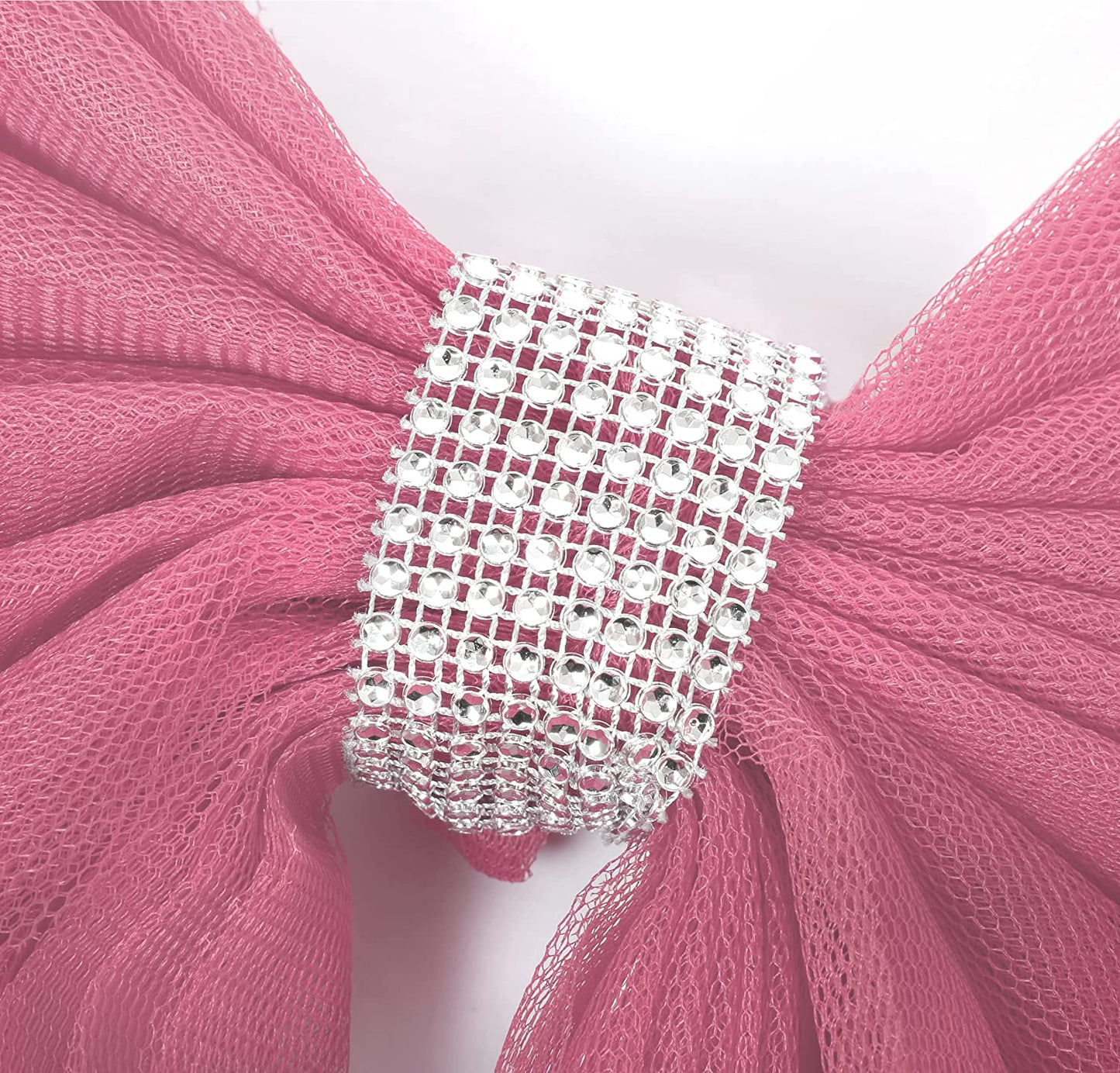 Baby Pink Organza Door Bow with Silver Diamante Ring