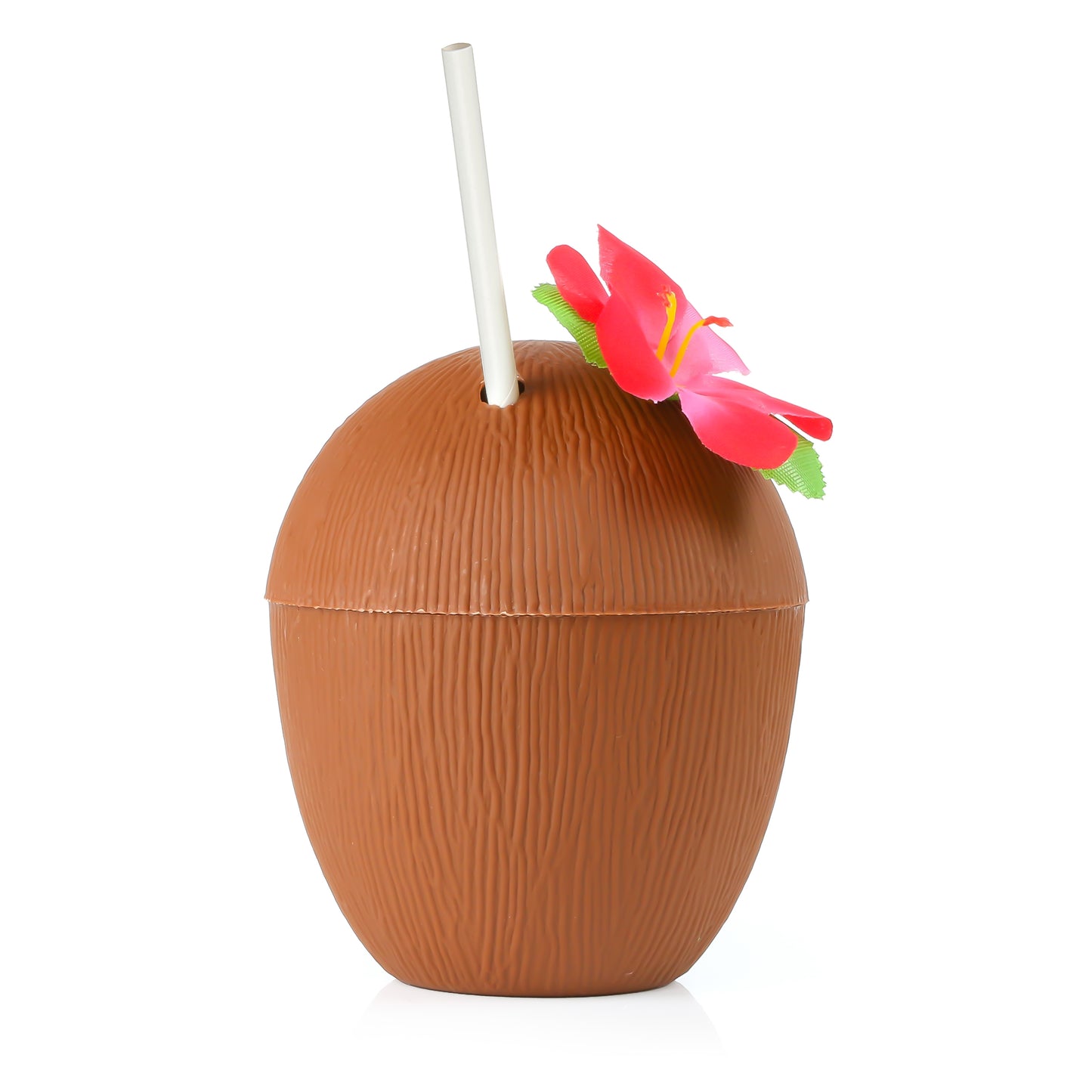 COCONUT CUP WITH RED FLOWER AND PAPER STRAW