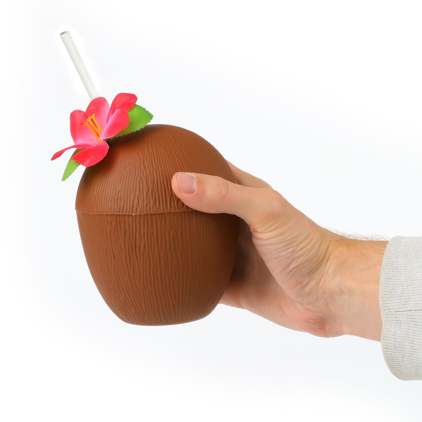 COCONUT CUP WITH RED FLOWER AND PAPER STRAW
