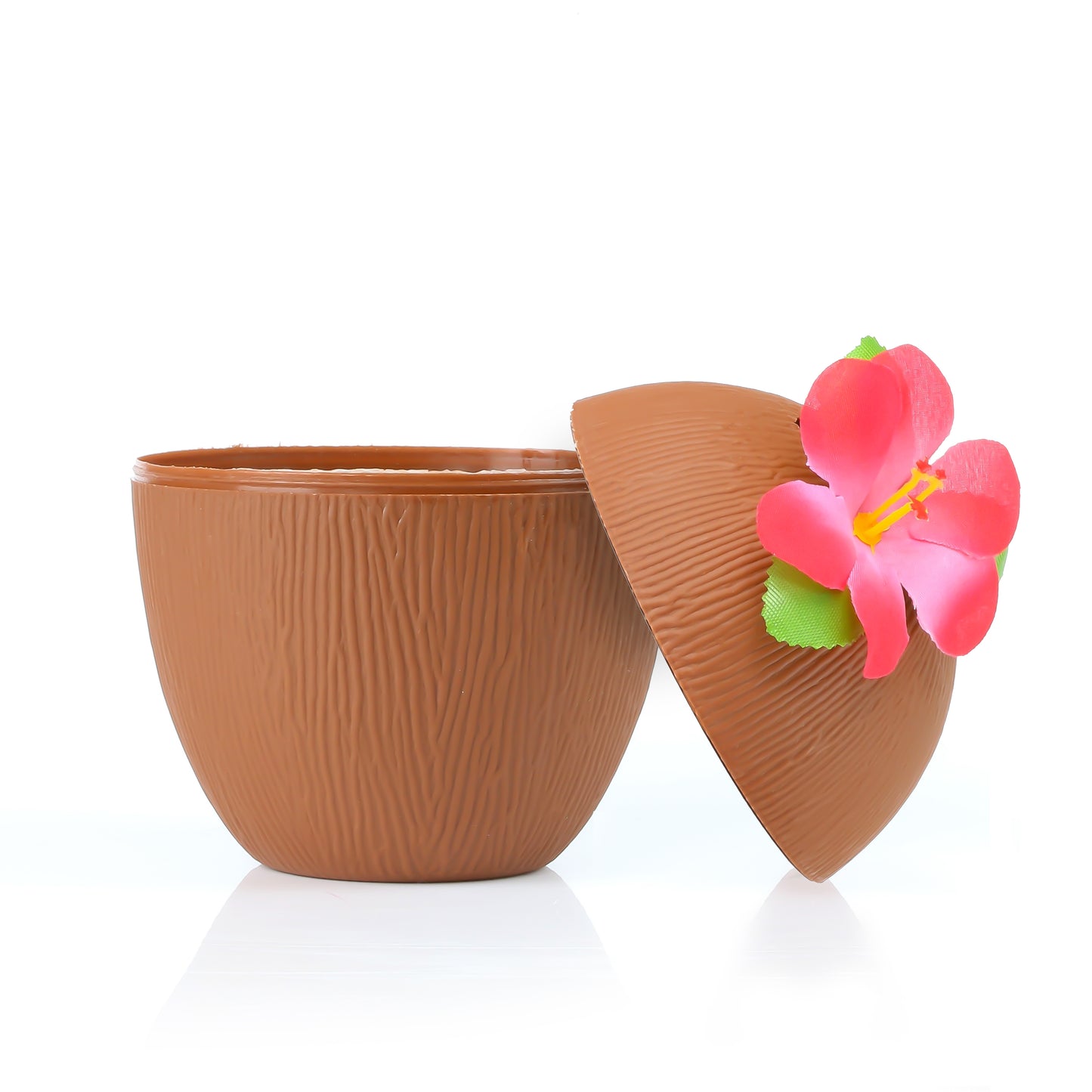 COCONUT CUP WITH RED FLOWER AND PAPER STRAW