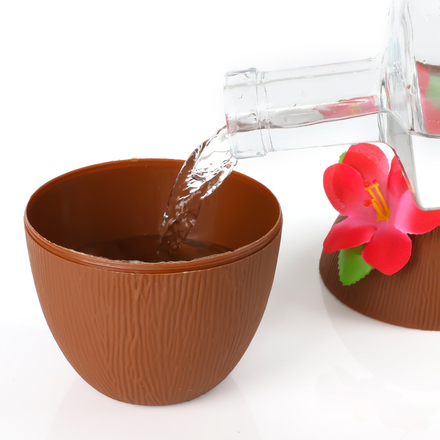 COCONUT CUP WITH RED FLOWER AND PAPER STRAW