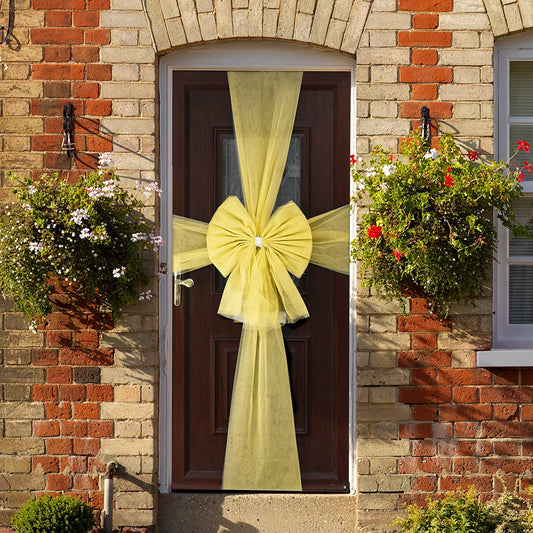Gold Organza Door Bow with Silver Diamante Ring