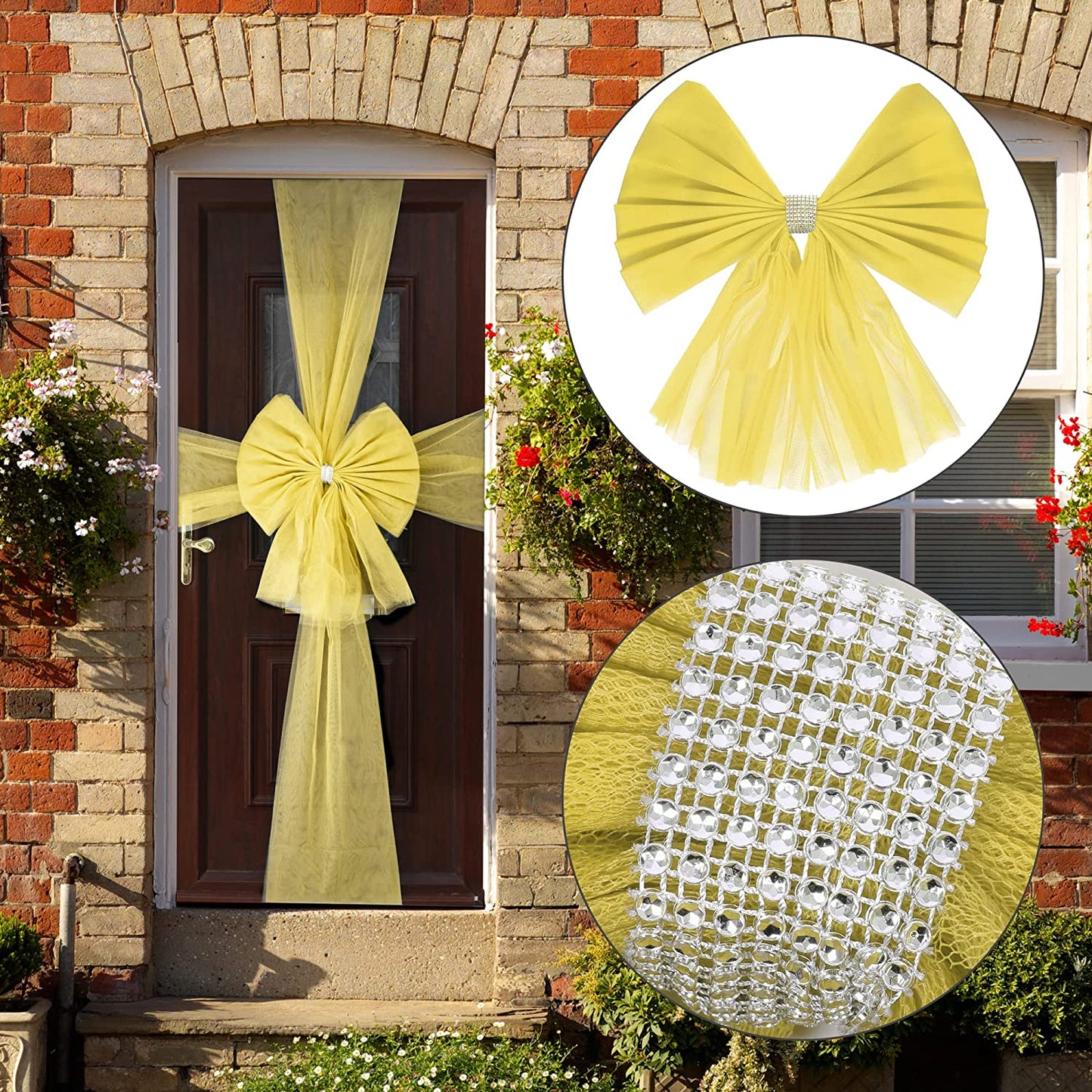 Gold Organza Door Bow with Silver Diamante Ring