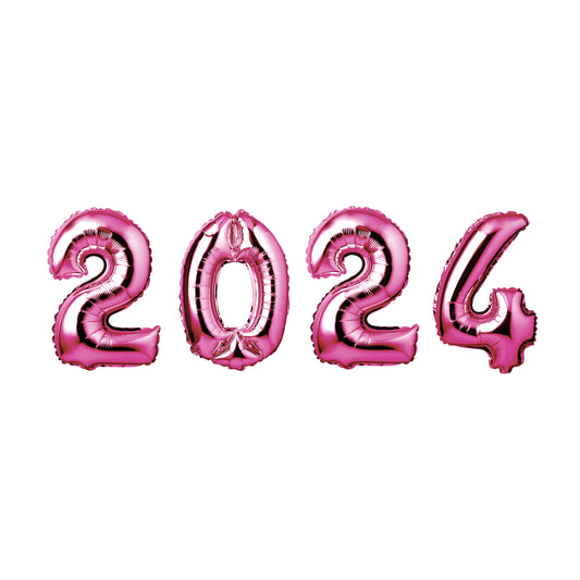 34" GIANT FOIL NUMBER BALLOONS SET 2024 HOT PINK