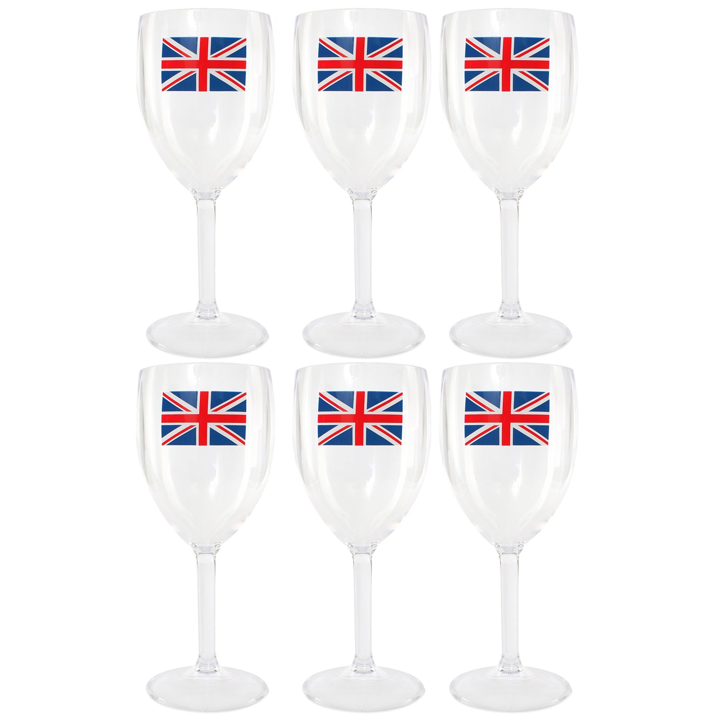 300ml HEAVY DUTY PLASTIC DISPOSABLE UNION JACK WINE GLASS IN PACKS 6
