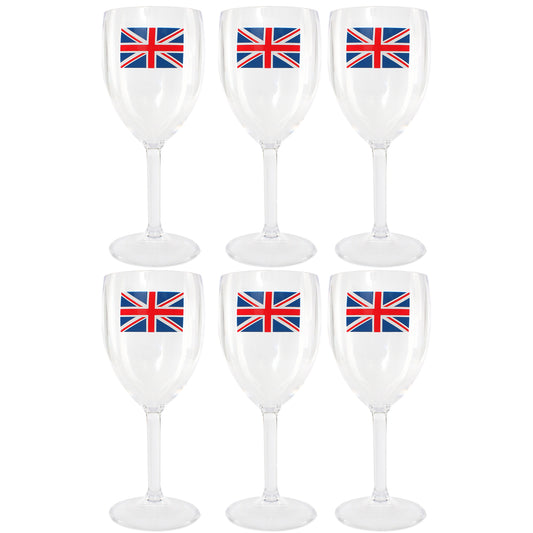 300ml HEAVY DUTY PLASTIC DISPOSABLE UNION JACK WINE GLASS IN PACKS 6