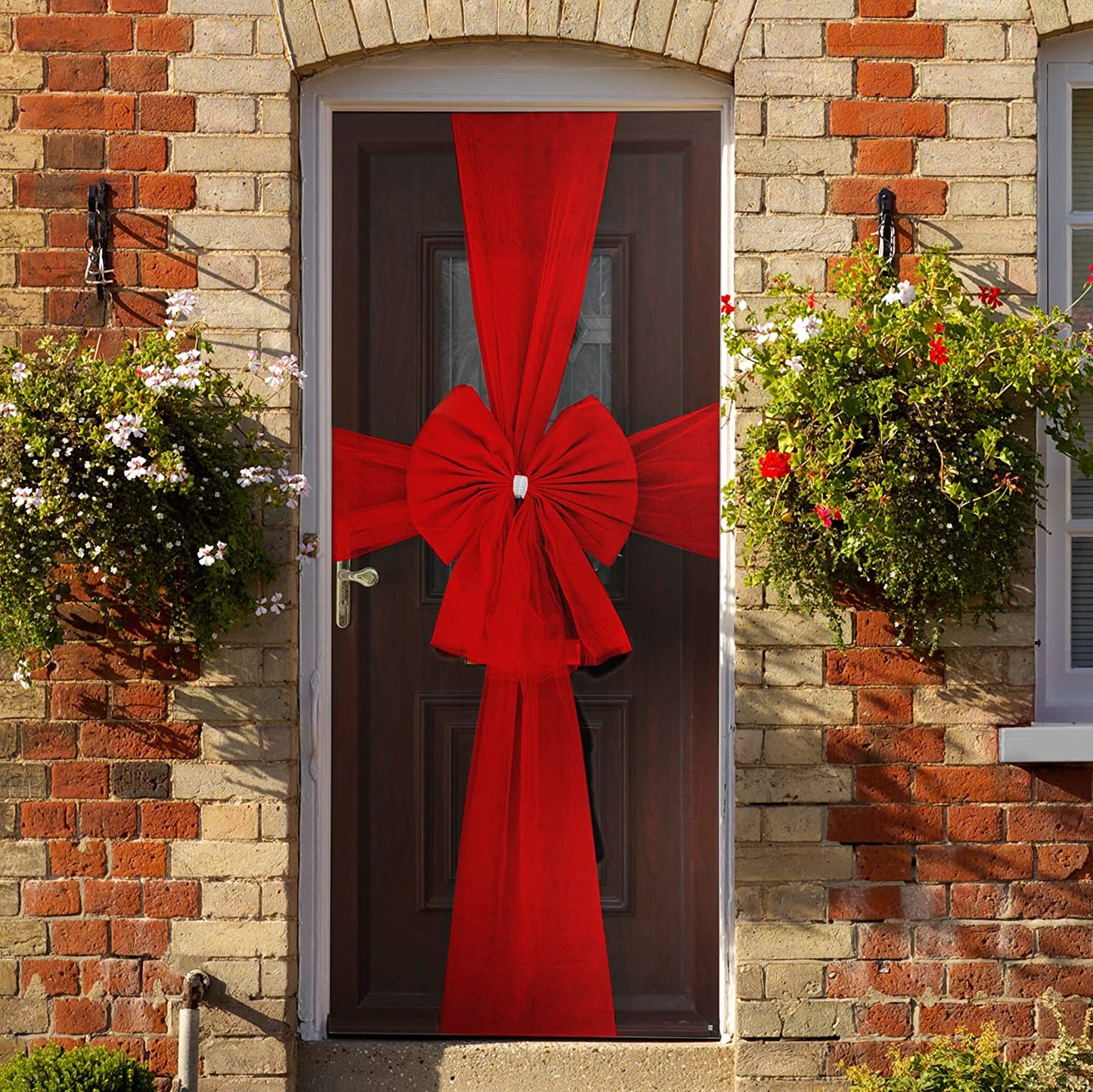 Red Organza Door Bow with Silver Diamante Ring