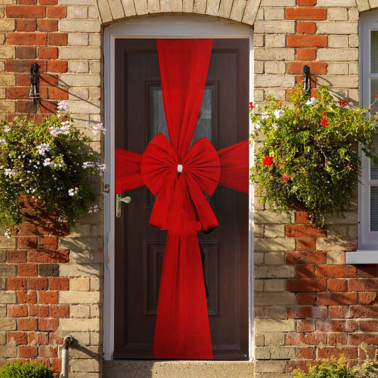 Red Organza Door Bow with Silver Diamante Ring