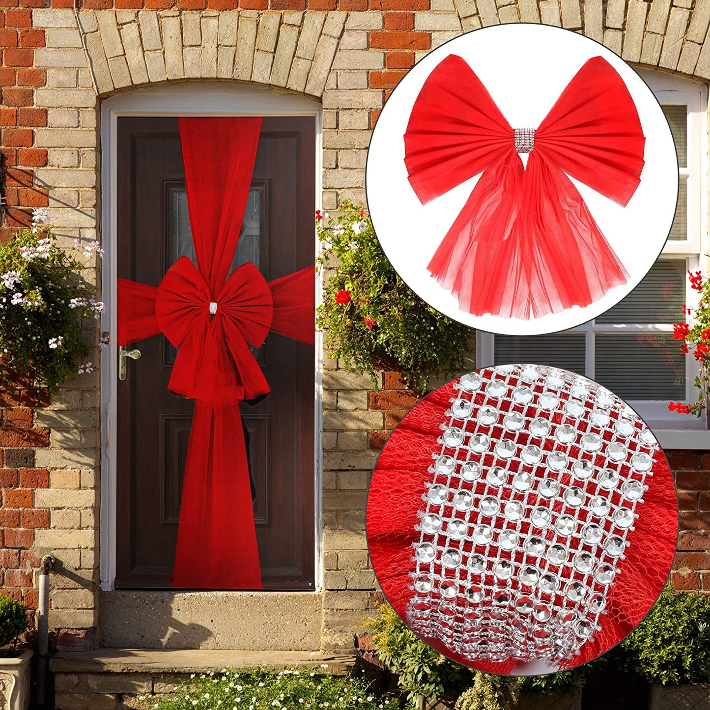Red Organza Door Bow with Silver Diamante Ring