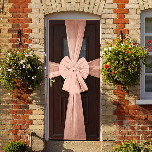Rose Gold Organza Door Bow with Silver Diamante Ring