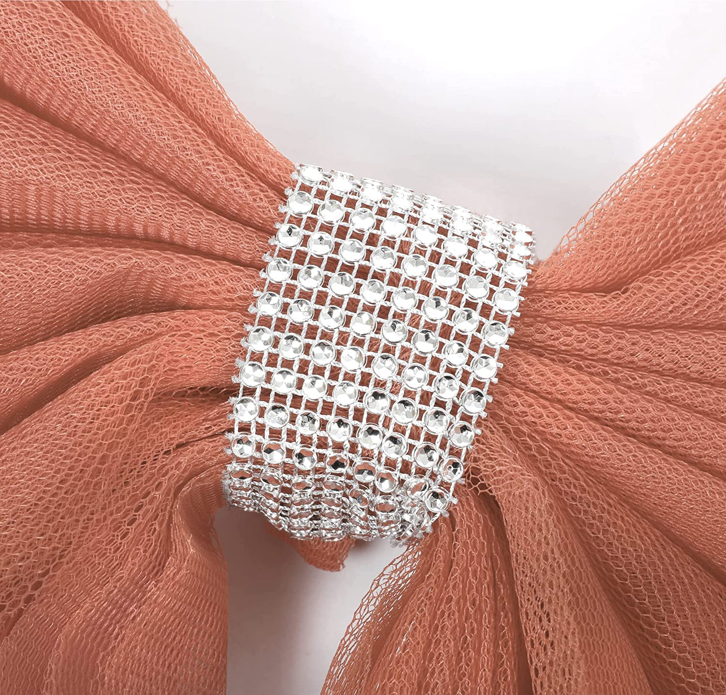 Rose Gold Organza Door Bow with Silver Diamante Ring