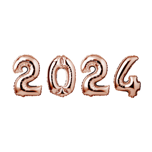 34" GIANT FOIL NUMBER BALLOONS SET 2024 ROSE GOLD