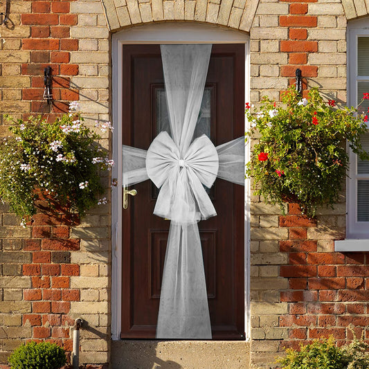 Silver Organza Door Bow with Silver Diamante Ring