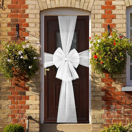 White Organza Door Bow with Silver Diamante Ring