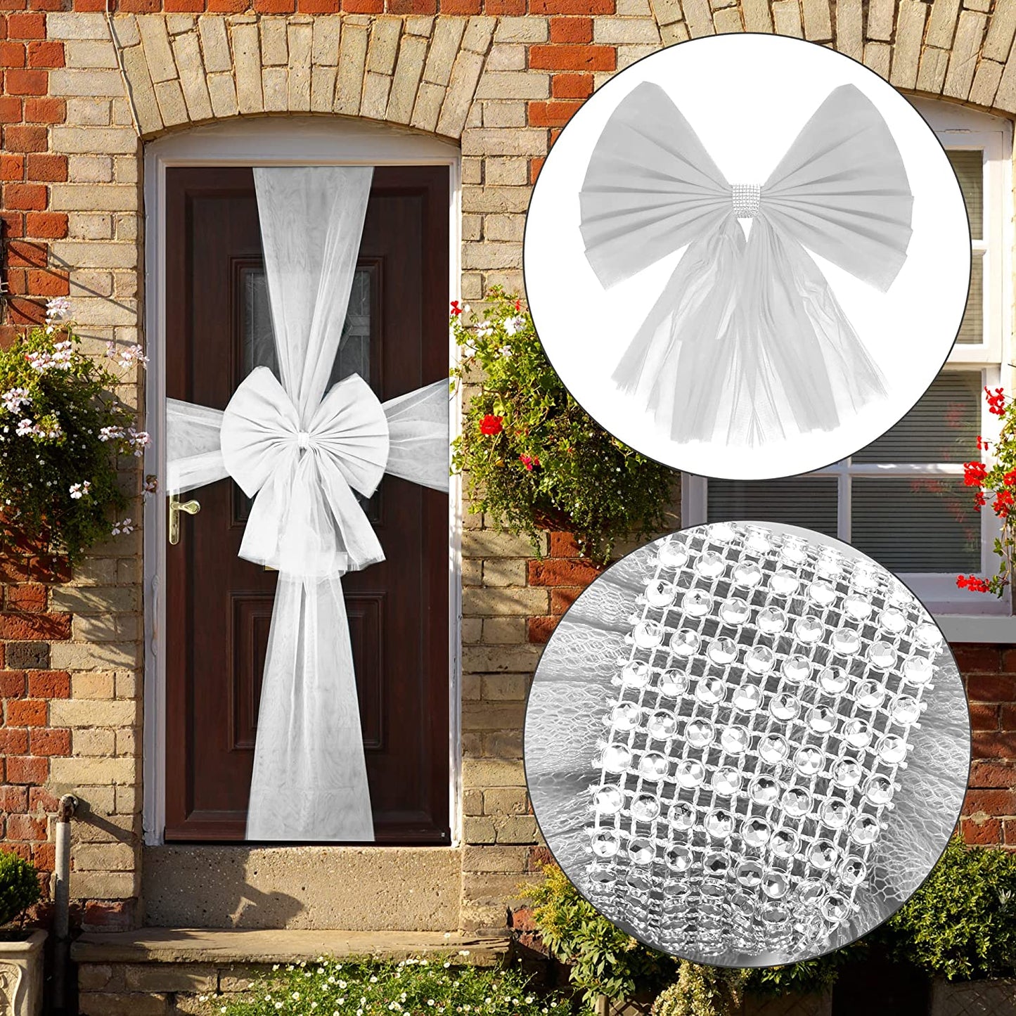 White Organza Door Bow with Silver Diamante Ring