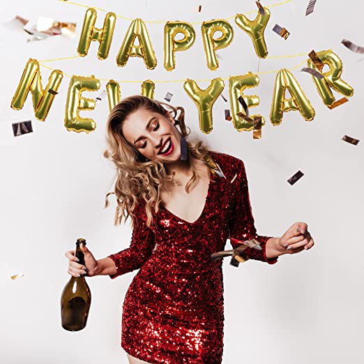 Merry Christmas Happy New Year Gold Balloon Banner Set