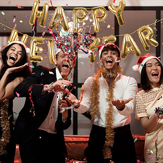 Merry Christmas Happy New Year Gold Balloon Banner Set