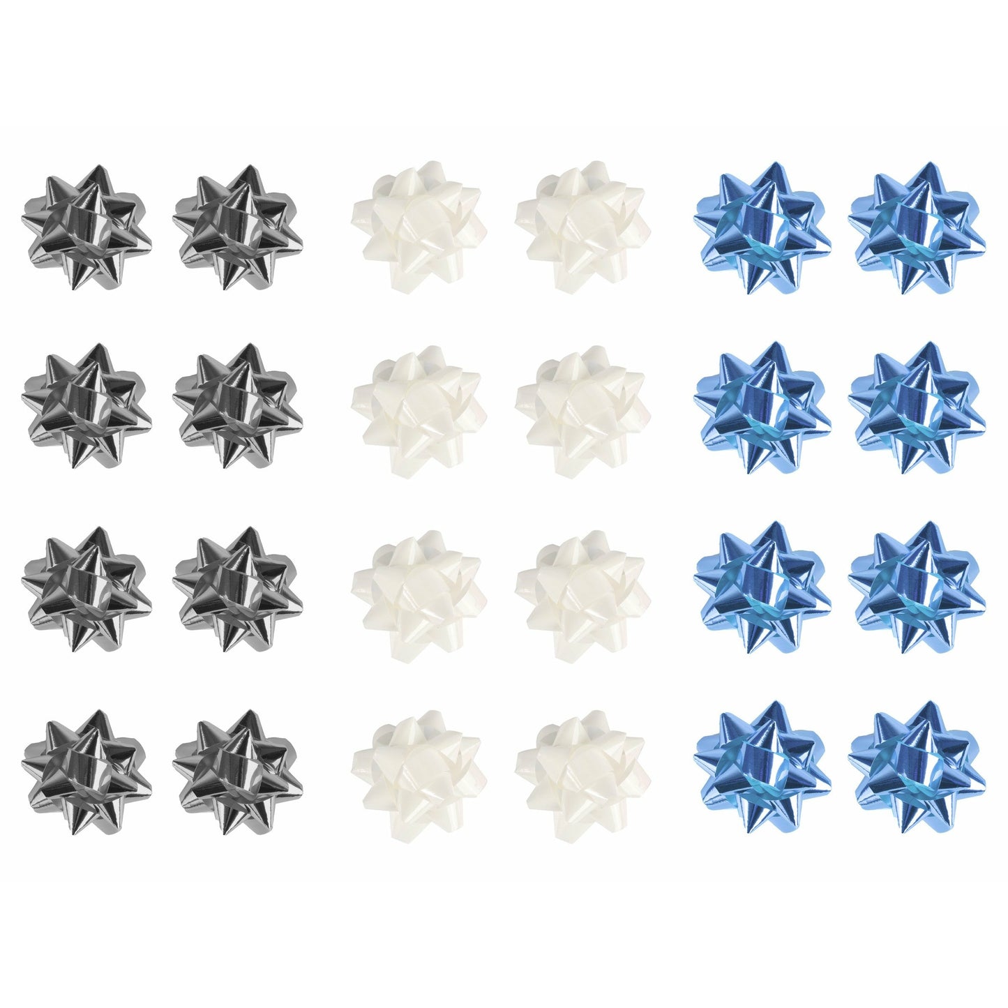 Small Foil Bows Ice Blue Silver White Pack 25 Assortment