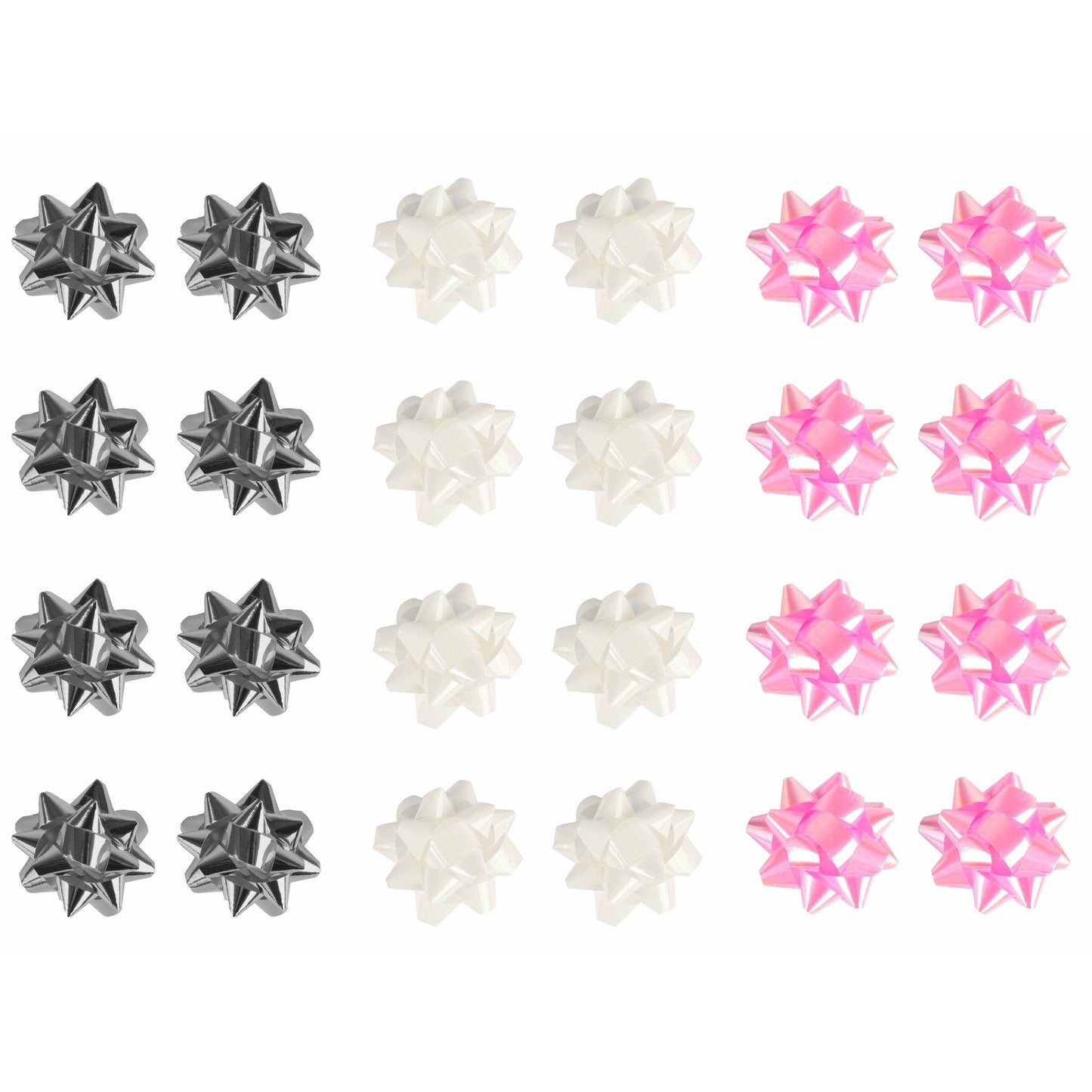 Small Foil Bows Baby Pink Silver White Pack 25 Assortment