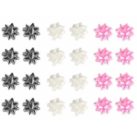 Small Foil Bows Baby Pink Silver White Pack 25 Assortment