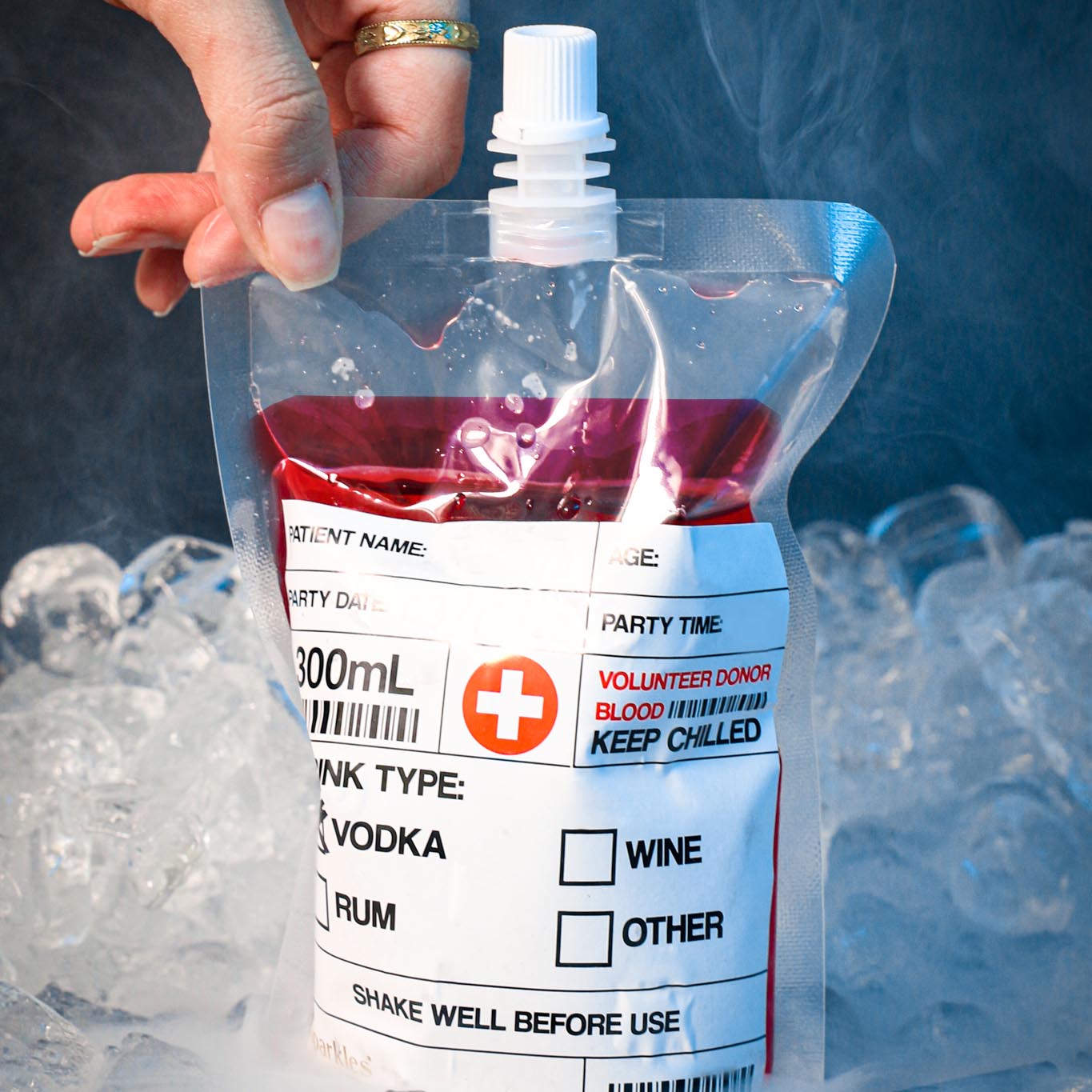 BLOOD BAG DRINK POUCHES WITH PAPER STRAWS PACK OF 5