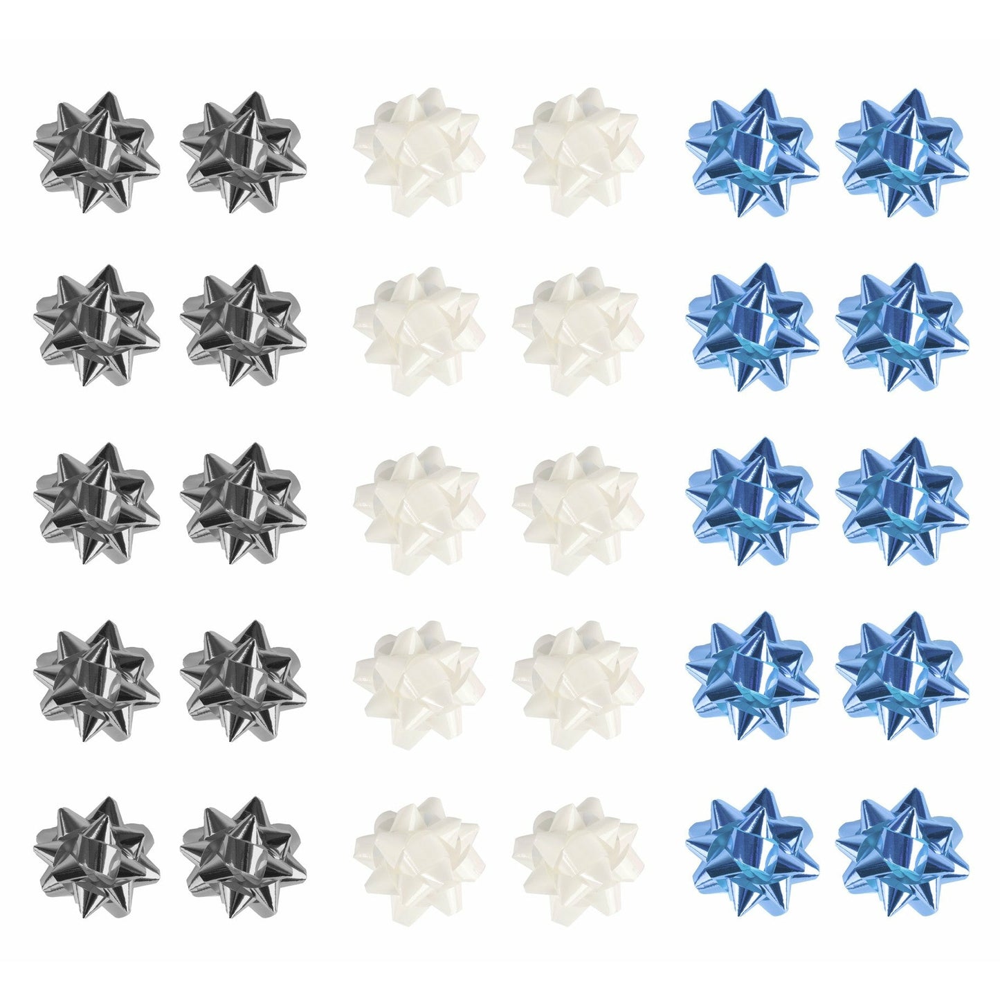 Mini Foil Bows Ice Blue White Silver Pack 30 Assortment