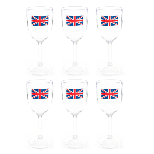 300ml HEAVY DUTY PLASTIC DISPOSABLE UNION JACK WINE GLASS IN PACKS 12