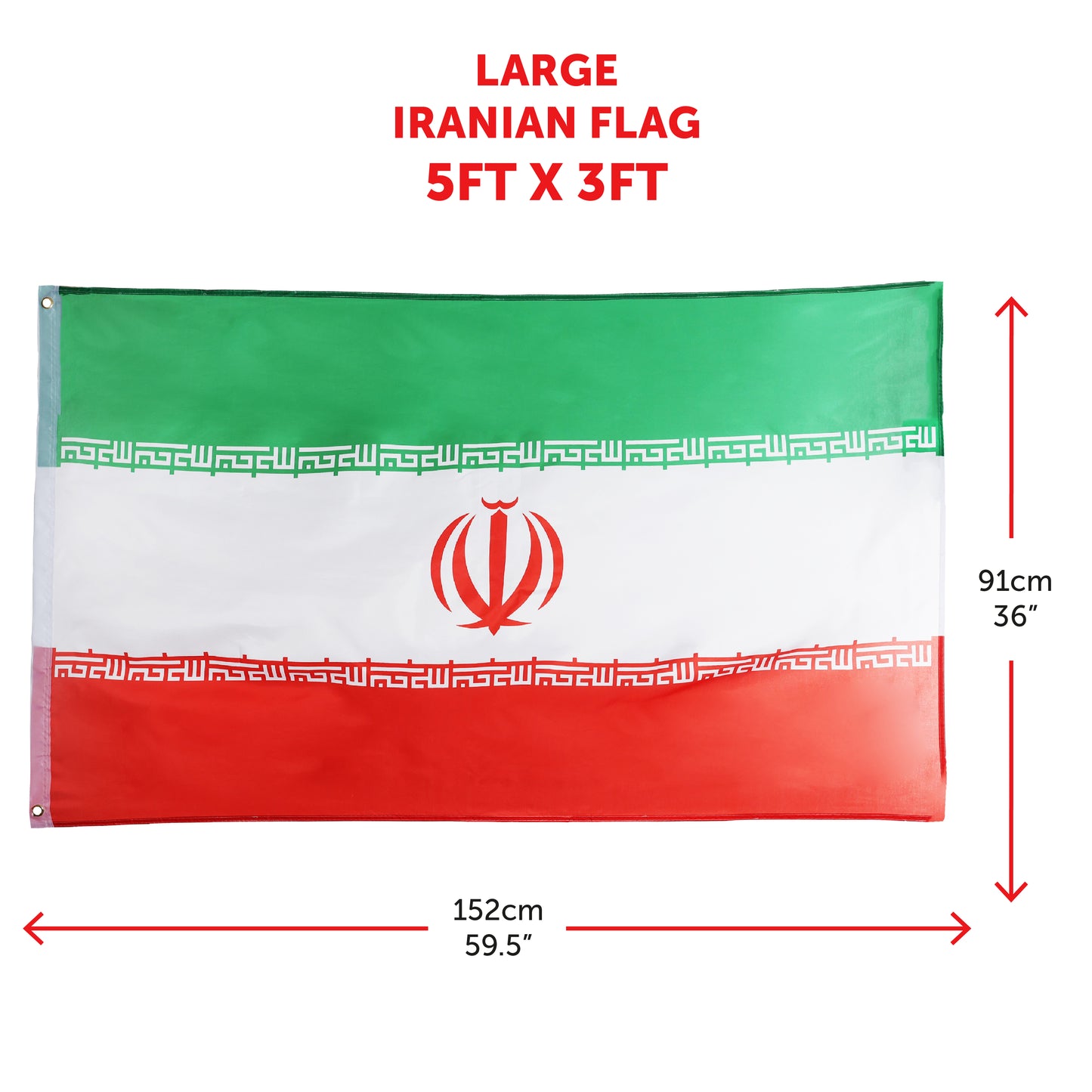 Iran 5ft x 3ft Flag with 2 Eyelets