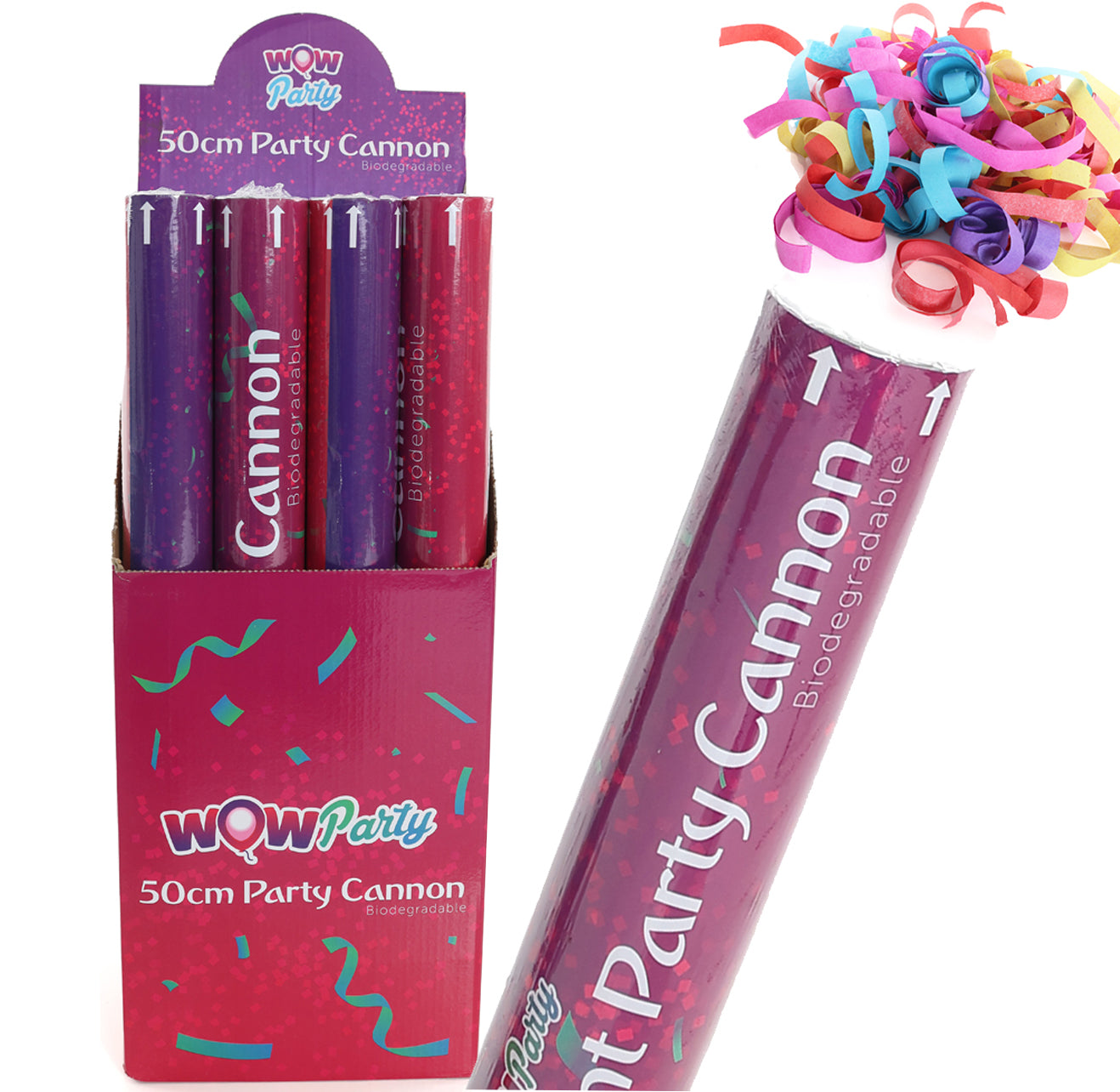 50cm Confetti Cannon with Multicolour Confetti Biodegradable