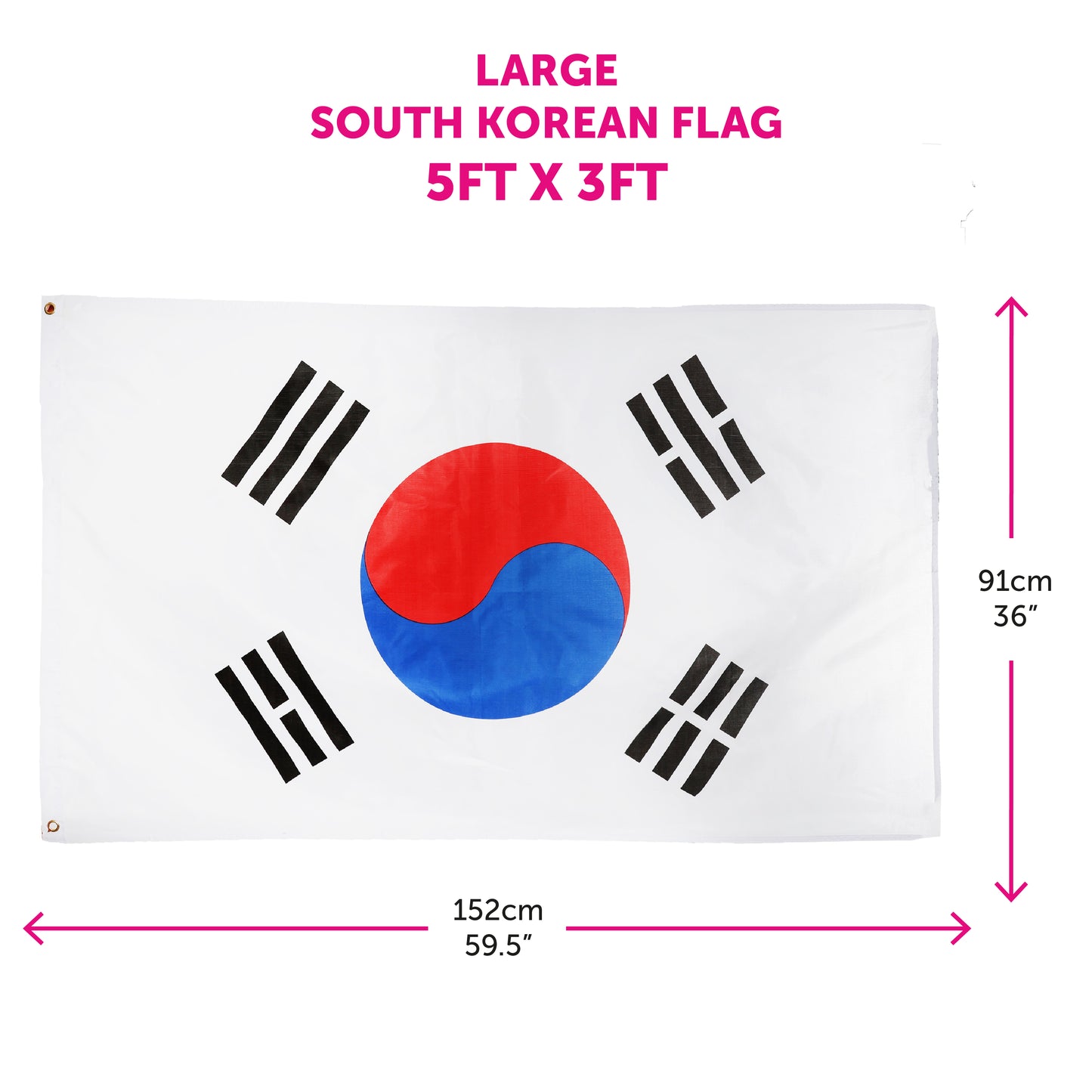 South Korea 5ft x 3ft Flag with 2 Eyelets