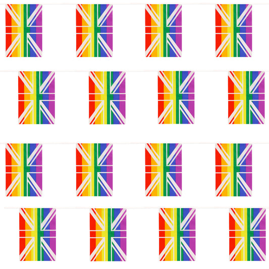 Rainbow Pride Union Jack 10 Metre Bunting with 24 Flags