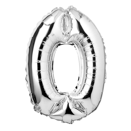 34" Giant Foil Silver Number 0 Balloon