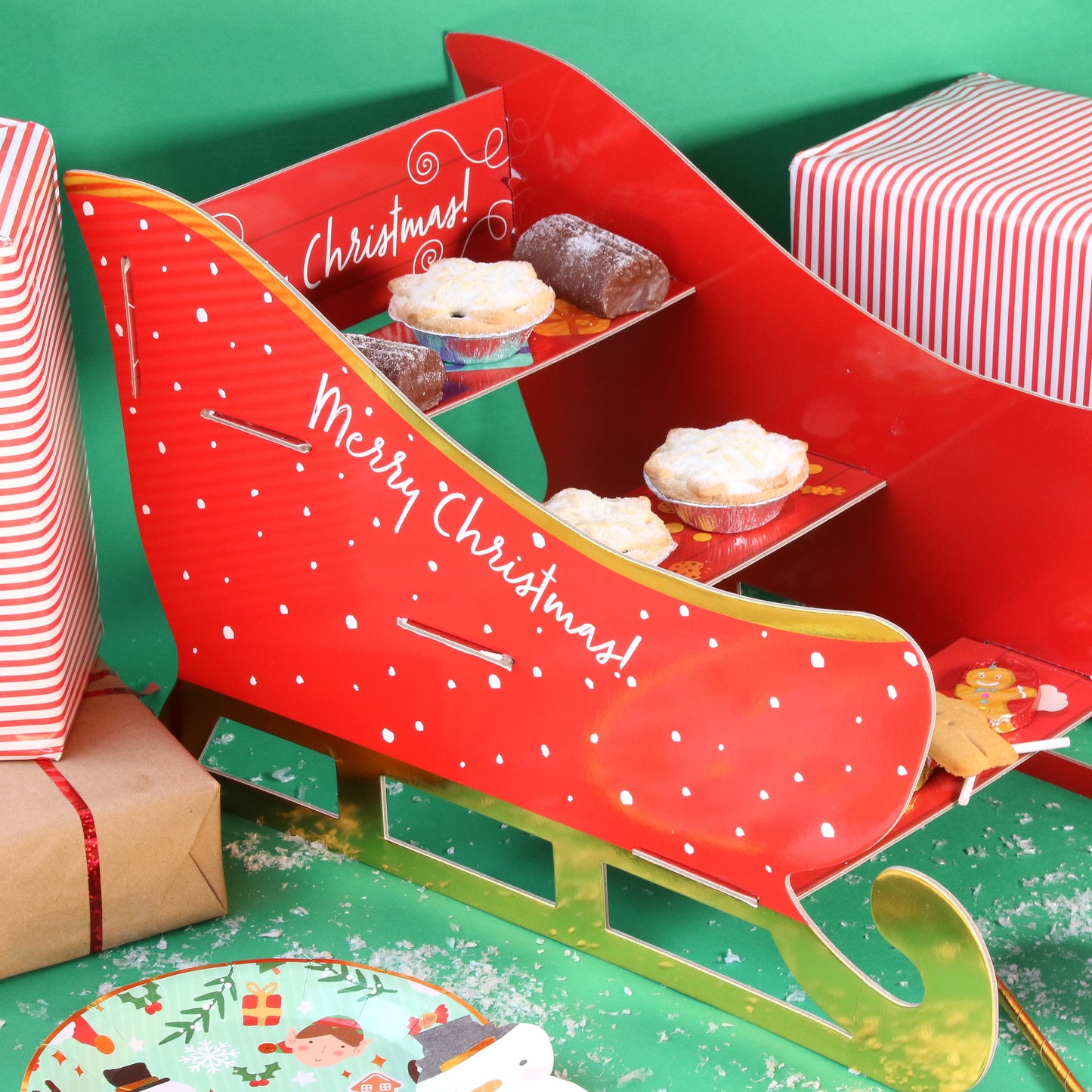Santa Sleigh Christmas 3 Row Cake or Food Stand