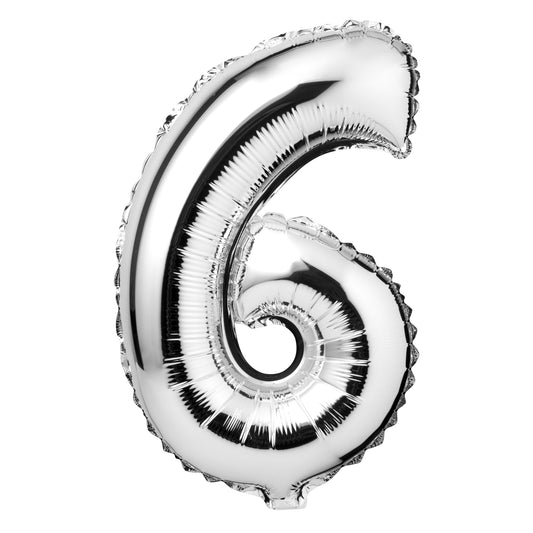 34" Giant Foil Silver Number 6 Balloon